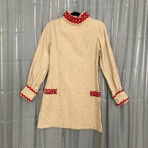 longe sleeve decorated mock neck mini dress